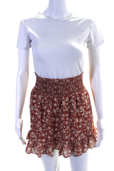 Intermix Womens Silk Chiffon Floral Print Ruffled Hem Skirt Auburn Red Size S