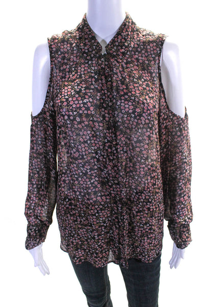 Paige Black Label Womens Floral Print Cold Shoulder Shirt Multi Colored Size Lar