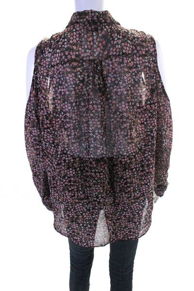 Paige Black Label Womens Floral Print Cold Shoulder Shirt Multi Colored Size Lar