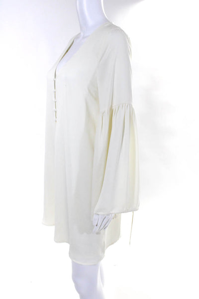 L'Academie Womens Long Sleeve V Neck Shirt Dress White Size Small