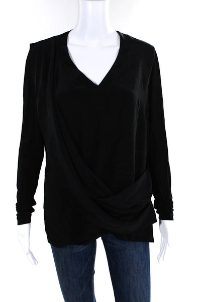 Artelier Nicole Miller Women's Silk Long Sleeve V Neck Wrap Top Black Size M