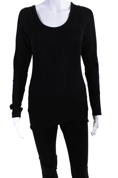 ALALA Womens Black Ribbed Knit Scoop Neck Stretch Long Sleeve Top Size M