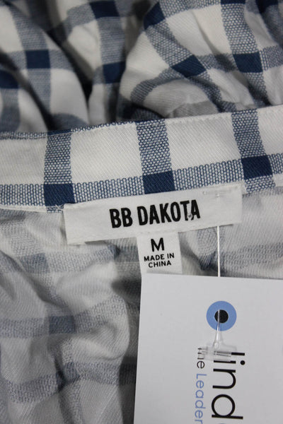 BB Dakota Womens Check Print Drawstring Waist Blouson Dress White Blue Size M