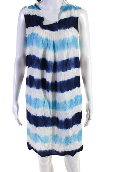 Roberta Freymann Womens Silk Sheer Colorblock Tunic Dress Blue White Size S