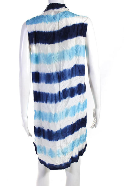 Roberta Freymann Womens Silk Sheer Colorblock Tunic Dress Blue White Size S