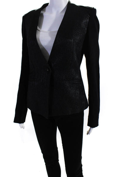 Helmut Lang Women's Textured Collarless Blazer Jacket Black Size 6