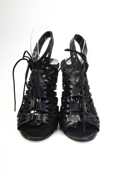 Donald J Pliner Womens Leather Laser Cut Slingbacks Heels Black Size 8