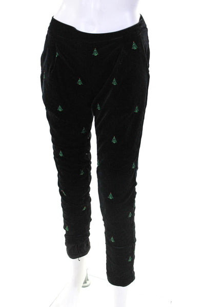 J. Mclaughlin Womens Cross Stitch Christmas Tree Velvet Pants Black Size XS