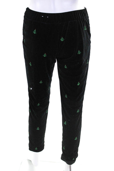 J. Mclaughlin Womens Cross Stitch Christmas Tree Velvet Pants Black Size XS