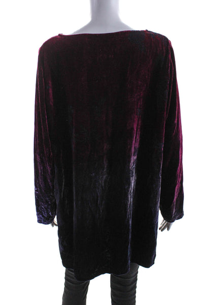 Helen David Womens Ombre Long Sleeve Velvet Tunic Blouse Purple One Size