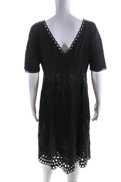 Ghost Womens Lace Trim Satin Embroidered Eyelet Midi A Line Dress Black Size 14