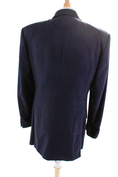 Boss Hugo Boss Mens Striped Three Button Blazer Navy Blue Wool Size 42 Tall