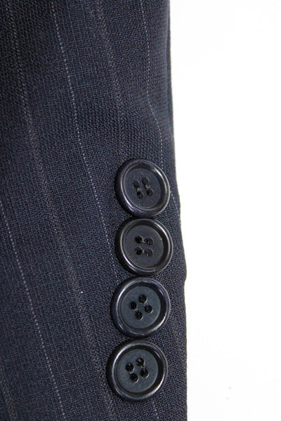 Boss Hugo Boss Mens Striped Three Button Blazer Navy Blue Wool Size 42 Tall