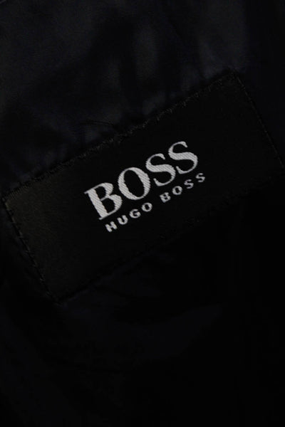 Boss Hugo Boss Mens Striped Three Button Blazer Navy Blue Wool Size 42 Tall