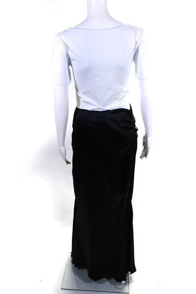 Amanda Wakeley Womens Side Zip Pleated Trim Silk Long Skirt Black Size 12