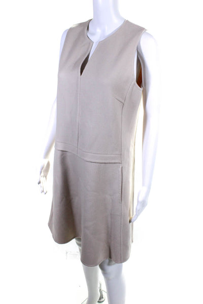 Calvin Klein Collection Womens Back Zip V Neck Shift Dress Beige Wool Size IT 46