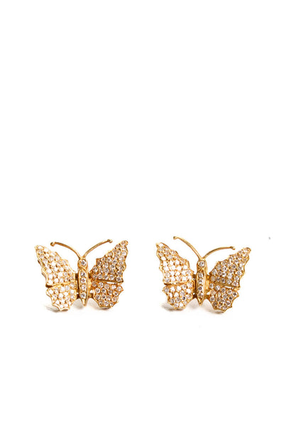Designer Womens 14KT Yellow Gold Diamond Butterfly Stud Earrings TCW 6 Grams