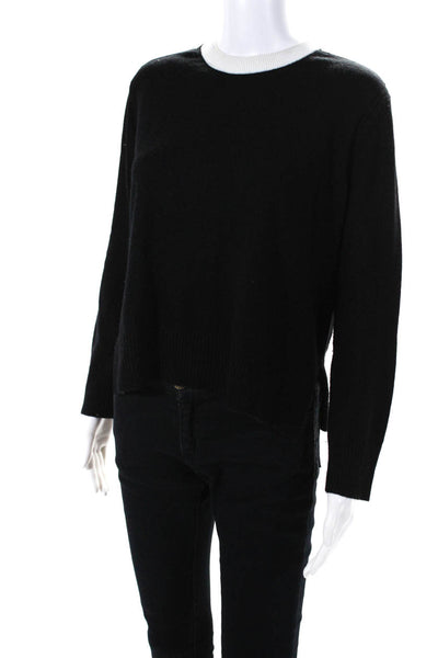 Reed Krakoff Womens Contrast Neckline Leather Trim Cashmere Sweater Black Large