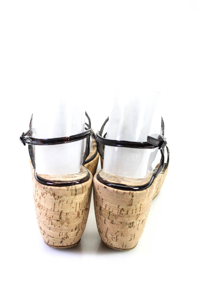 Stuart Weitzman Womens Platform Strappy Sandals Brown Patent Leather Size 8.5