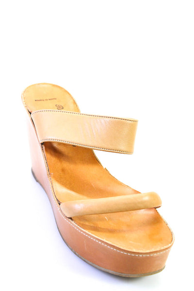 Robert Clergerie Womens Wedge Heel Platform Slide Sandals Brown Leather Size 8.5
