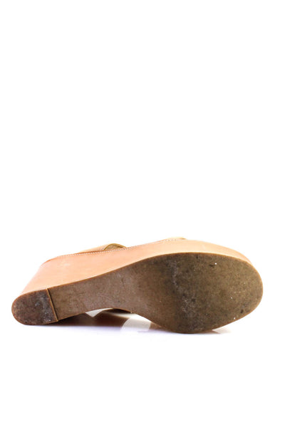 Robert Clergerie Womens Wedge Heel Platform Slide Sandals Brown Leather Size 8.5