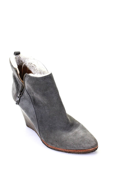 Belle Sigerson Morrison Womens Almond Toe Wedge Ankle Boots Gray Suede Size 7