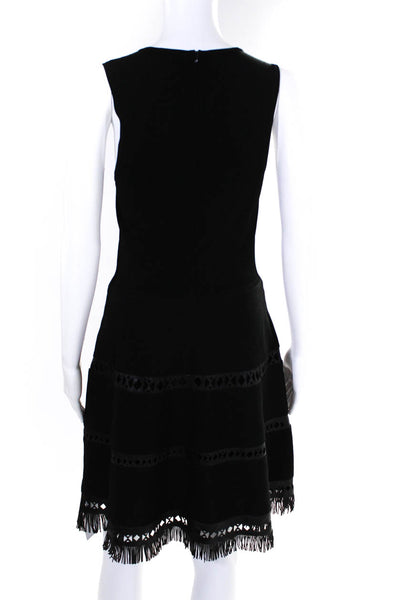 Parker Womens Leather Laser Cut Fringe A Line Dress  Black Size Small