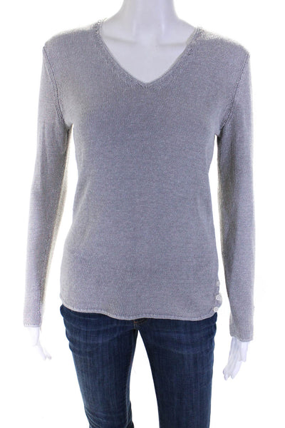 J. Mclaughlin Womens V Neck Button Cuff Loose Knit Sweater Light Gray Size XS