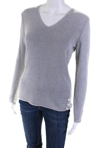 J. Mclaughlin Womens V Neck Button Cuff Loose Knit Sweater Light Gray Size XS