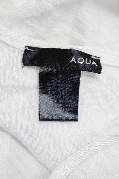 Aqua American Apparel Women's V-Neck Lace Trim Crop Top White Size S L, Lot 2