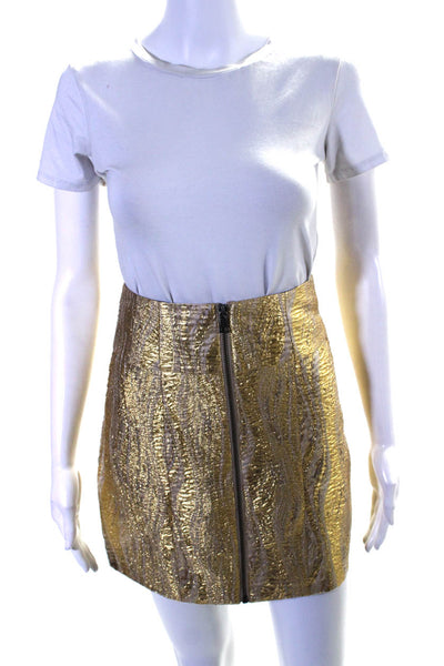 BCBGMAXAZRIA Women's A-Line Zip Front Mini Skirt Gold Size XXS