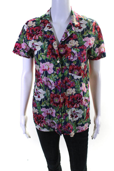 ONIA Women's Collar Short Sleeves Button Down Shirt Floral Size XS