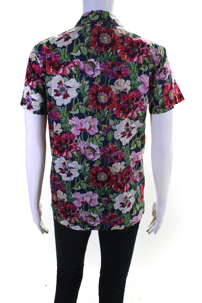 ONIA Women's Collar Short Sleeves Button Down Shirt Floral Size XS