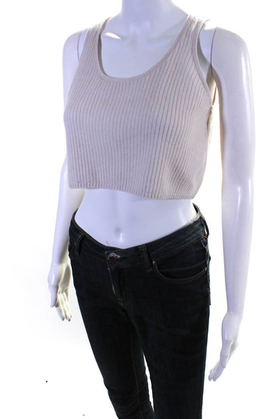 Sablyn Women's Scoop Neck Sleeveless Ribbed Crop Top Blouse Beige Size XS