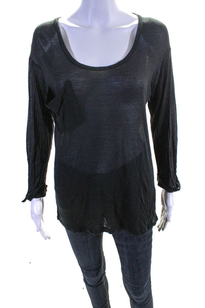 Kain Label Womens Black Front Pocket Long Sleeve Sheer Knit Top Size OS