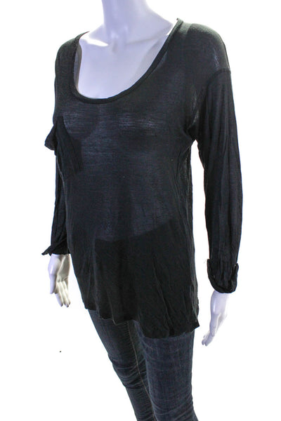 Kain Label Womens Black Front Pocket Long Sleeve Sheer Knit Top Size OS