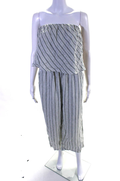Joie Womens Green White Striped Linen Overlay Strapless Jumpsuit Size M