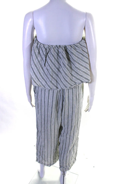 Joie Womens Green White Striped Linen Overlay Strapless Jumpsuit Size M