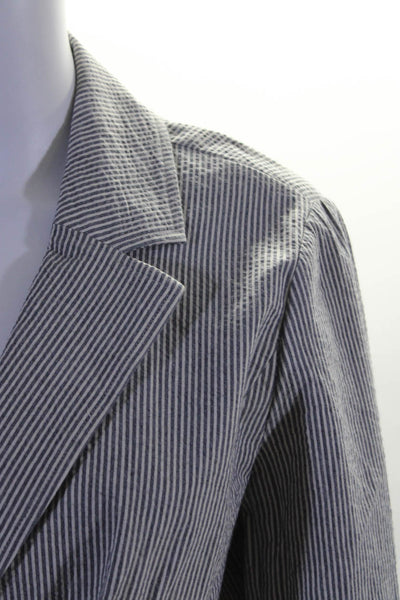 Halogen Womens Cotton Seersucker Striped Print Blazer Jacket Gray White Size 12