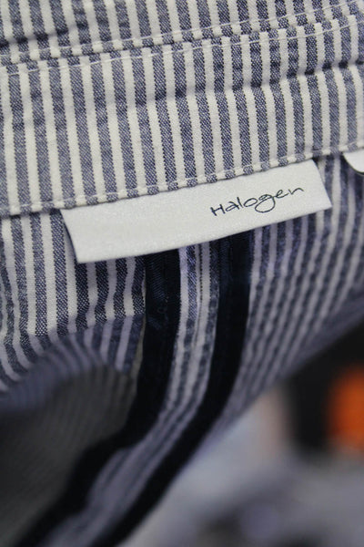 Halogen Womens Cotton Seersucker Striped Print Blazer Jacket Gray White Size 12
