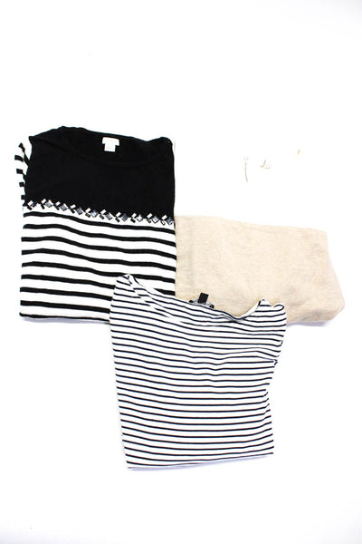 J Crew Womens Striped Print Boat Neck Knit Shirts White Ivory Size L XL Lot 3