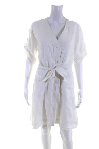 Equipment Femme Women's Short Sleeve Collared Button Down T-Shirt Dress White 2