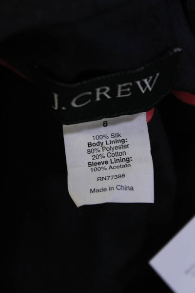 J Crew Women's Silk Lightweight Button Up Ruffle Jacket Navy Size 8
