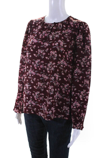 Rebecca Taylor Womens Silk Chiffon Floral Print Long Sleeve Blouse Red Size 2