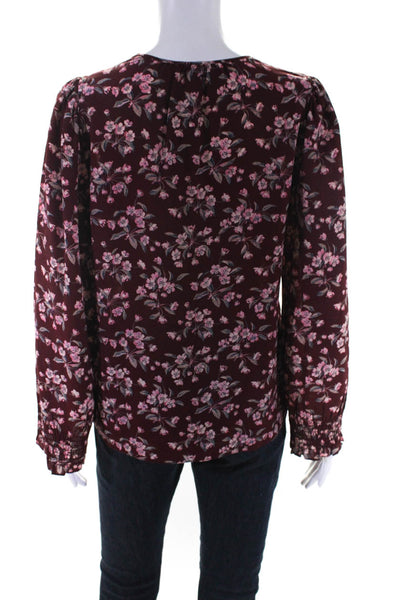 Rebecca Taylor Womens Silk Chiffon Floral Print Long Sleeve Blouse Red Size 2