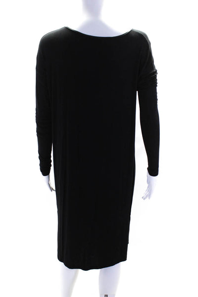 Vince Women's Round Neck Long Sleeves Shift Midi Dress Black Size XS