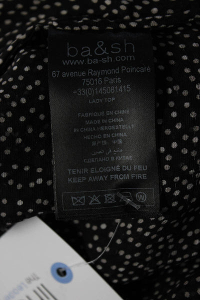 Ba&Sh Womens Silk Polka Dot Puffy Long Sleeves Blouse Black Size 4
