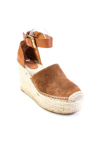 Marc Fisher Women's Suede Ankle Strap Woven Wedges Brown Size 10