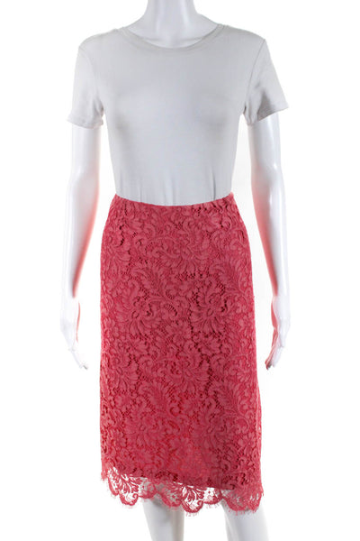 Oscar Oscar de la Renta Women's Lace Knee Length Pencil Skirt Pink Size 8