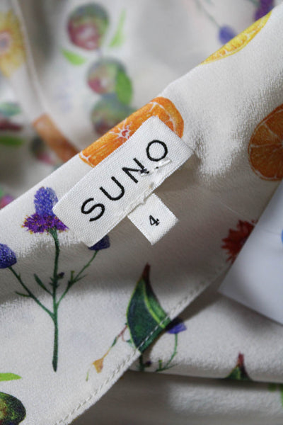 Suno Women's Round Neck Short Sleeves Pleated Bottom Mini Dress Floral Size 4
